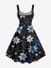 Plus Size Flower Insect Print Hawaii A Line Dress -  