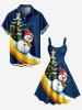 Robe trapèze grande taille imprimée sapin de Noël, bonhomme de neige et banane galaxie - Bleu Marine 5X