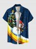 Chemise à poches boutonnées grande taille pour homme, imprimée sapin de Noël, bonhomme de neige et banane galaxie - Bleu Marine 2XL