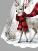 Plus Size Christmas Tree Elk Scarf Snowflake Plaid Print Cinched A Line Dress -  