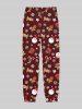 Ensemble pyjama homme grande taille : t-shirt et pantalon de jogging imprimé sapin de Noël, flocons de neige, pain d'épice et lettres. - Rouge XL