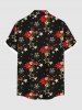 Chemise à boutons et poches pour homme, grande taille, imprimé fleurs de Noël, étoiles et flocons de neige. - Noir 3XL