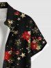 Chemise à boutons et poches pour homme, grande taille, imprimé fleurs de Noël, étoiles et flocons de neige. - Noir 3XL
