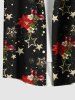 Chemise à boutons et poches pour homme, grande taille, imprimé fleurs de Noël, étoiles et flocons de neige. - Noir 3XL