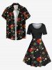 Plus Size Christmas Flowers Star Snowflake Print Vintage Dress -  