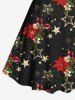 Robe vintage grande taille à imprimé fleurs de Noël, étoiles et flocons de neige - Noir 4X