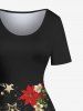 Robe vintage grande taille à imprimé fleurs de Noël, étoiles et flocons de neige - Noir 4X