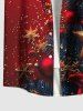 Chemise à boutons et poches pour homme, grande taille, imprimé boules de Noël, étoiles et flocons de neige. - Rouge 4XL