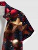 Chemise à boutons et poches pour homme, grande taille, imprimé boules de Noël, étoiles et flocons de neige. - Rouge 4XL
