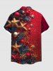 Chemise à boutons et poches pour homme, grande taille, imprimé boules de Noël, étoiles et flocons de neige. - Rouge 4XL
