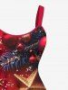 Robe débardeur grande taille imprimée boules de Noël, étoiles et flocons de neige - Rouge 5X