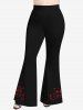 Pantalon évasé à carreaux avec sapin de Noël, étoiles et flocons de neige, grandes tailles - Noir 1X