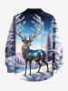 Plus Size Christmas Tree Elk Forest Print Button Long Sleeves Shirt For Men -  