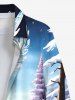 Plus Size Christmas Tree Elk Forest Print Button Long Sleeves Shirt For Men -  