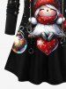 Plus Size Christmas Elf Ball Heart Swing Colorful Feather Print Long Sleeves Women T-shirt -  