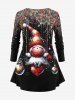Plus Size Christmas Elf Ball Heart Swing Colorful Feather Print Long Sleeves Women T-shirt -  