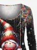 Plus Size Christmas Elf Ball Heart Swing Colorful Feather Print Long Sleeves Women T-shirt -  