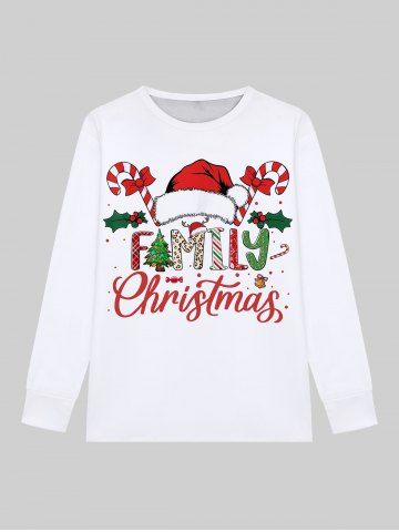 Plus Size Men's Christmas Tree Hat Candy Letters Print Long Sleeves T-shirt - WHITE - M