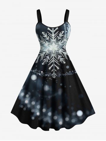 Plus Size Christmas Snowflake Light Spot Print A Line Dress - BLACK - S