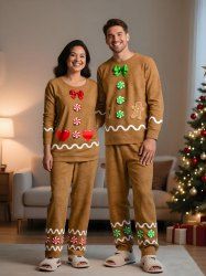Matching Gingerbread Candy Hearts Christmas Pajamas for Couples Sleepwear Set -  