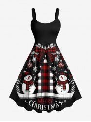 Plus Size Christmas Ball Snowman Snowflake Plaid Bowknot Print Tank Dress -  