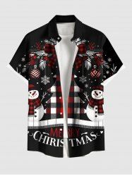 Chemise grande taille pour homme, motif boules de Noël, flocons de neige et bonhommes de neige, à carreaux et nœud papillon, avec boutons et poche. - Noir XL
