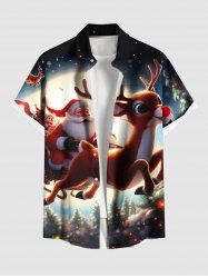 Chemise homme grande taille à imprimé 3D sapin de Noël, Père Noël, renne, étoile et paillettes, avec poches et boutons. - Noir L