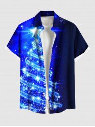Plus Size Christmas Tree Star Glitter 3D Print Buttons Pocket Shirt For Men - Bleu Marine XL