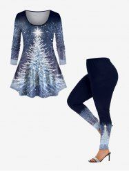 Christmas Tree Star Snowflake Forest Print Plus Size Matching Set -  