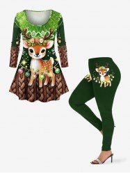 Christmas Light Elk Flowers Snowflake Cable Knit 3D Print Plus Size Matching Set -  