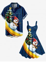 Christmas Tree Snowman Banana Galaxy Print Plus Size Matching Outfit For Couples -  