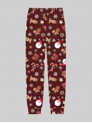 Pantalon de jogging pyjama imprimé Père Noël, flocons de neige et pain d'épice pour homme grande taille - Rouge XL