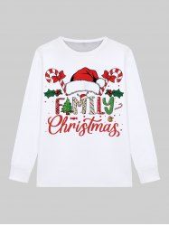 Plus Size Men's Christmas Tree Hat Candy Letters Print Long Sleeves T-shirt -  