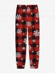Pantalon de jogging à carreaux pour homme grande taille, imprimé flocons de neige et bonhommes de neige, style Noël - Rouge 2XL