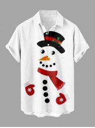 Plus Size Christmas Snowman Print Button Pocket Shirt For Men -  