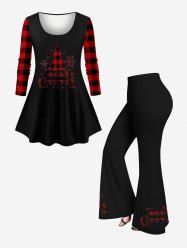 Merry Christmas Tree Star Snowflake Plaid Print Plus Size Matching Set -  