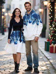 Christmas Ball Snowflake Leaf Print Plus Size Matching Outfit For Couples -  