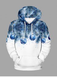 Plus Size Christmas Ball Snowflake Leaf Print Drawstring Pocket Hoodie For Men -  