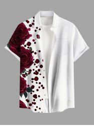 Plus Size Rose Flower Leaf Paint Splatter Print Buttons Pocket Hawaii Shirt For Men - Blanc de Crème  4XL