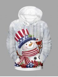 Plus Size Christmas Snowflake Snowman Patriotic American Flag Print Pullover Long Sleeves Hoodie For Men -  