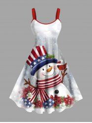 Robe trapèze grande taille imprimée de flocons de neige et de bonhommes de neige, drapeau américain patriotique - Blanc XXS