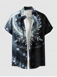 Plus Size Christmas Snowflake Light Spot Print Button Pocket Shirt For Men -  
