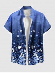 Chemise hawaïenne grande taille pour homme, à imprimé floral ombré, boutons et poche. - Bleu Ciel 3XL