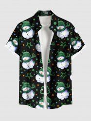 Plus Size Christmas Tree Snowman Star Dots Print Buttons Pocket Shirt For Men -  