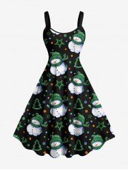 Plus Size Christmas Tree Snowman Star Dots Print Tank Dress -  
