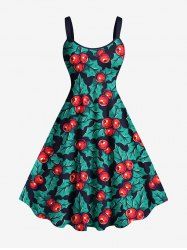 Plus Size Christmas Holly Fruit Leaf Print Tank Dress -  
