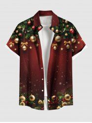 Chemise homme grande taille à boutons et poches, ornée de boules de Noël, nœuds papillon, étoiles et pompons, imprimé houx et fruits. - Rouge 6XL