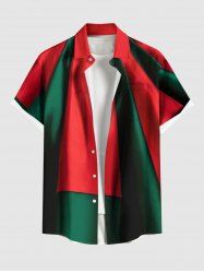Plus Size Two Tone Christmas Colorblock Print Button Pocket Shirt For Men -  