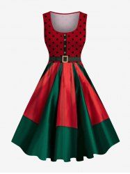 Plus Size Two Tone Christmas Colorblock Polka Dot Print Vintage Swing A Line Dress -  
