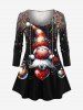 Christmas Elf Ball Heart Swing Colorful Feather Print Long Sleeves Women T-shirt and Leggings Plus Size Matching Set -  